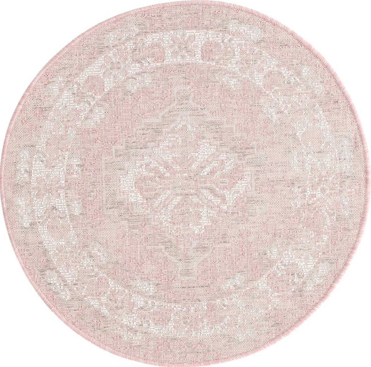 Outdoor Traditional Collection Area Rug - Valeria (3' 3" Round, Pink/ Ivory)