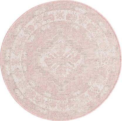 Outdoor Traditional Collection Area Rug - Valeria (3' 3" Round, Pink/ Ivory)