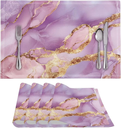 Pink Marble Print Placemat Set of 4 Placemats Table Cover Dining Table Set Valentines Day Decorations Table Cloth Marble Texture Place mats for Dining Table