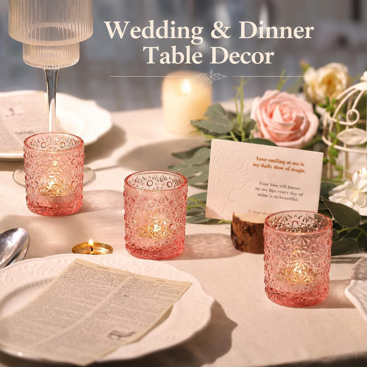 12 Pcs Pink Votive Candle Holders 2.2ʺ*2.6ʺ Tealight Candle Holders