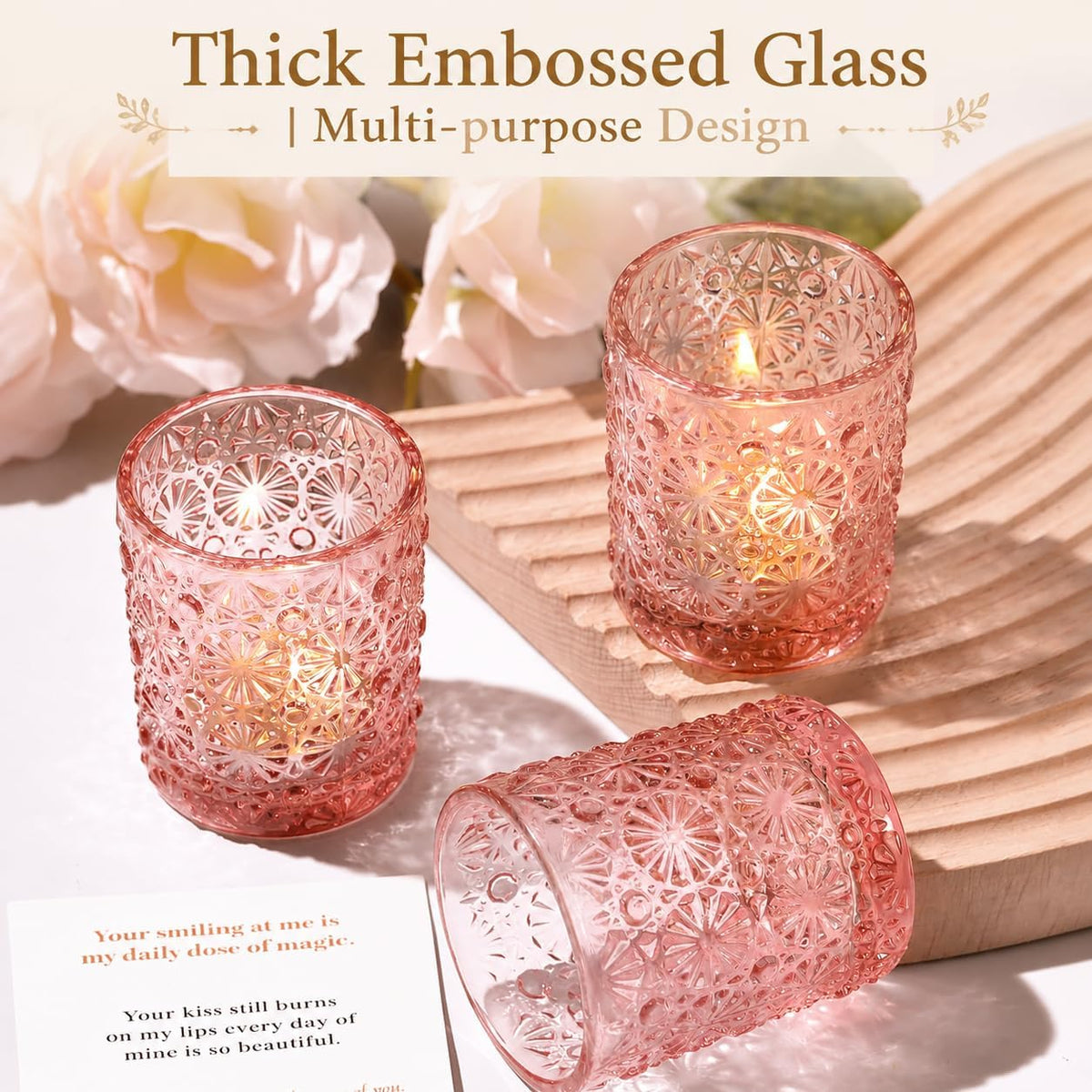 12 Pcs Pink Votive Candle Holders 2.2ʺ*2.6ʺ Tealight Candle Holders