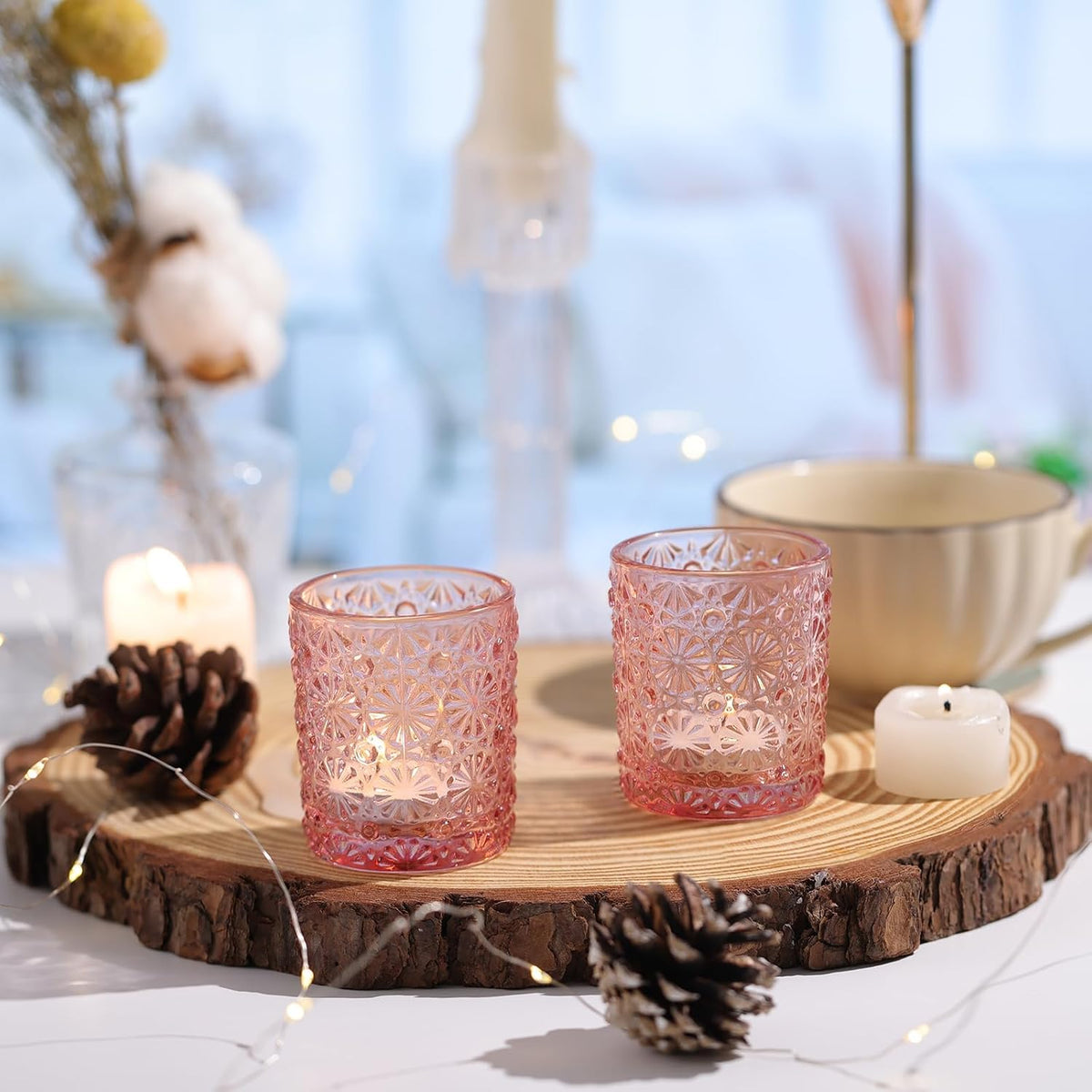 12 Pcs Pink Votive Candle Holders 2.2ʺ*2.6ʺ Tealight Candle Holders