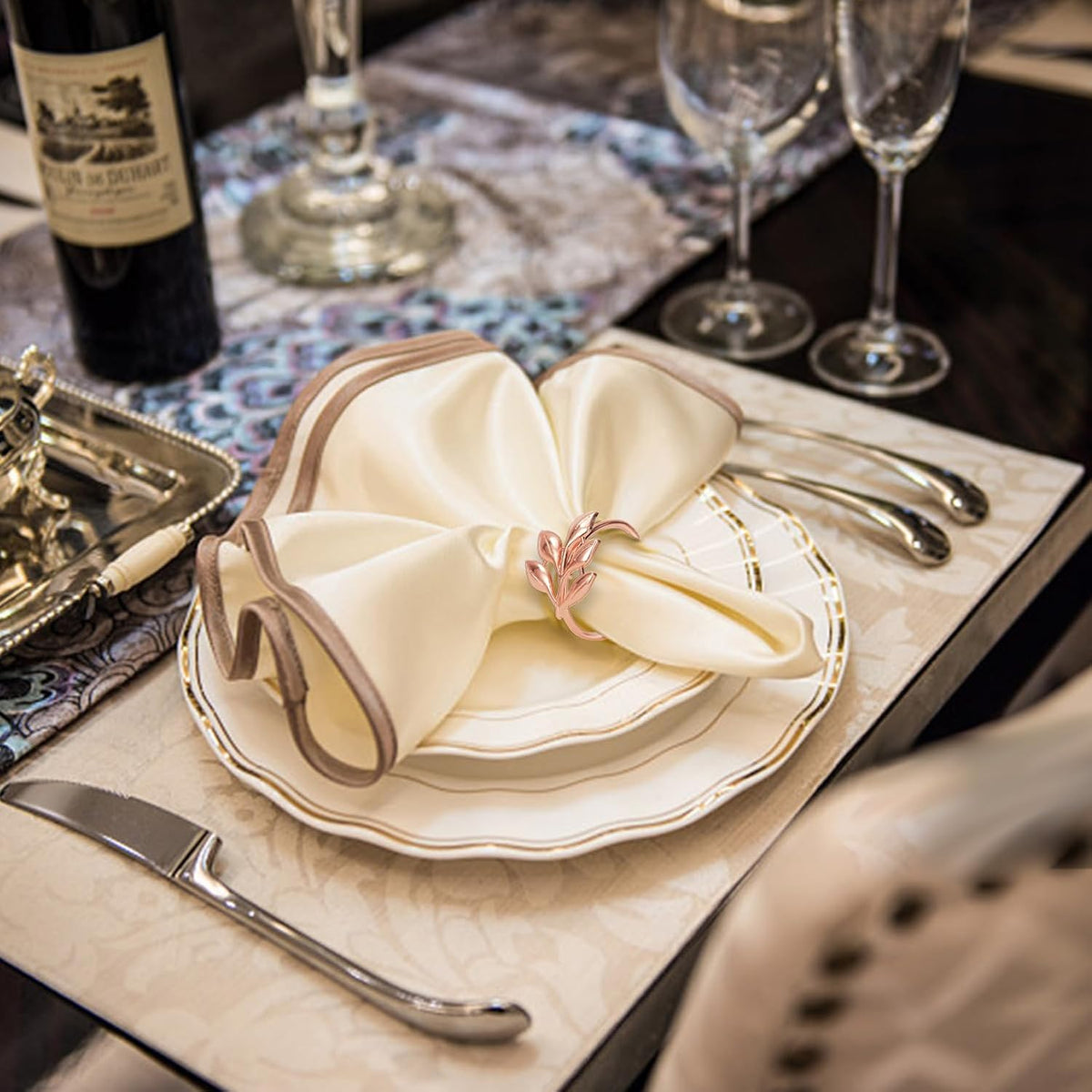 Rose Gold Napkin Rings Set of 12 for Thanksgiving