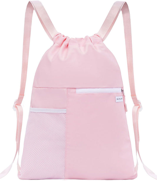 Drawstring Backpack with Mesh Pocket, Sports Gym Sackpack for Women