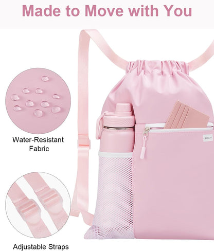 Drawstring Backpack with Mesh Pocket, Sports Gym Sackpack for Women