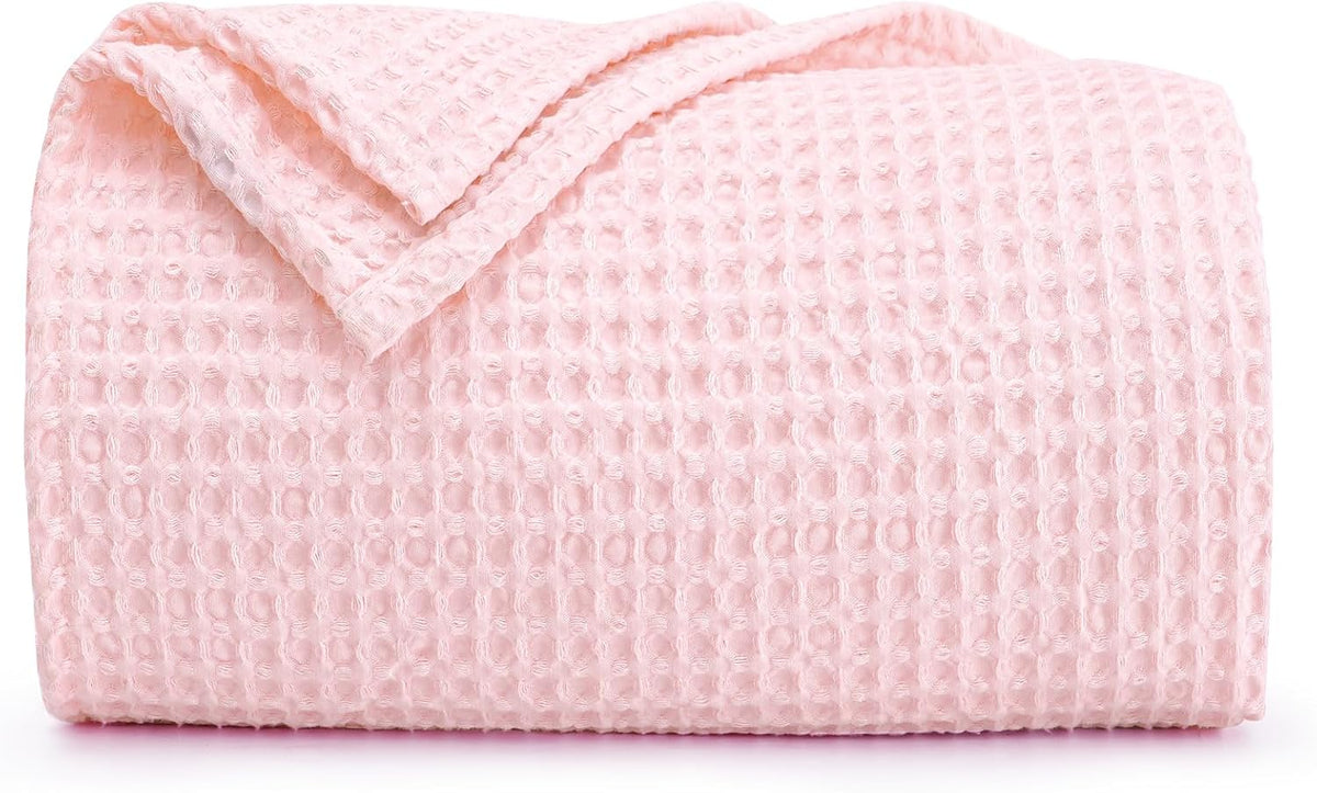 Ultra Soft Waffle Weave Blanket King Size 104"x 90"- Washed Lightweight Breathable Cozy Woven Blanket for Bed - Aesthetic Decor for Couch Bedding Sofa Home Car - Light Pink