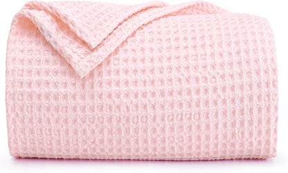 Ultra Soft Waffle Weave Blanket King Size 104"x 90"- Washed Lightweight Breathable Cozy Woven Blanket for Bed - Aesthetic Decor for Couch Bedding Sofa Home Car - Light Pink