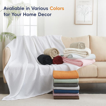 Ultra Soft Waffle Weave Blanket King Size 104"x 90"- Washed Lightweight Breathable Cozy Woven Blanket for Bed - Aesthetic Decor for Couch Bedding Sofa Home Car - Light Pink