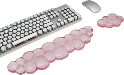 Cloud-Shaped Gel Wrist Rest Set, Transparent Silicone with PU Base, Keyboard and Mouse Pad Support (Light Pink)