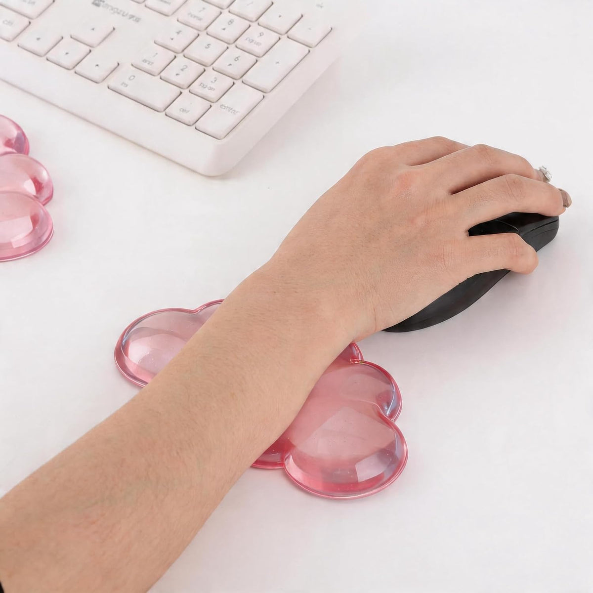 Cloud-Shaped Gel Wrist Rest Set, Transparent Silicone with PU Base, Keyboard and Mouse Pad Support (Light Pink)