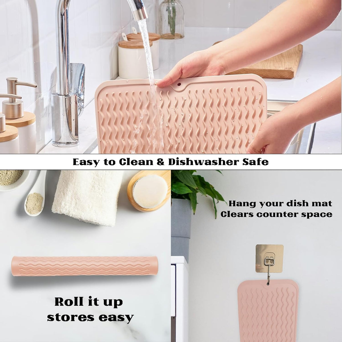 4-in-1 Silicone Mat: Air Fryer & Coffee Maker, 12"x12", Peach Pink