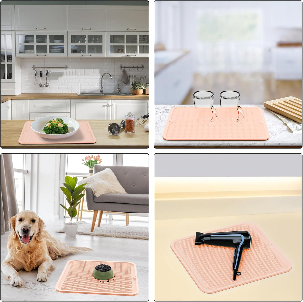 4-in-1 Silicone Mat: Air Fryer & Coffee Maker, 12"x12", Peach Pink