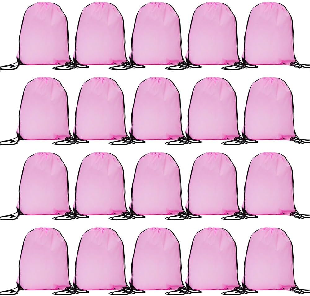 20 Pcs Drawstring Backpack Bulk Draw String Bags Cinch Polyester Bag for Gym Sport, Pink