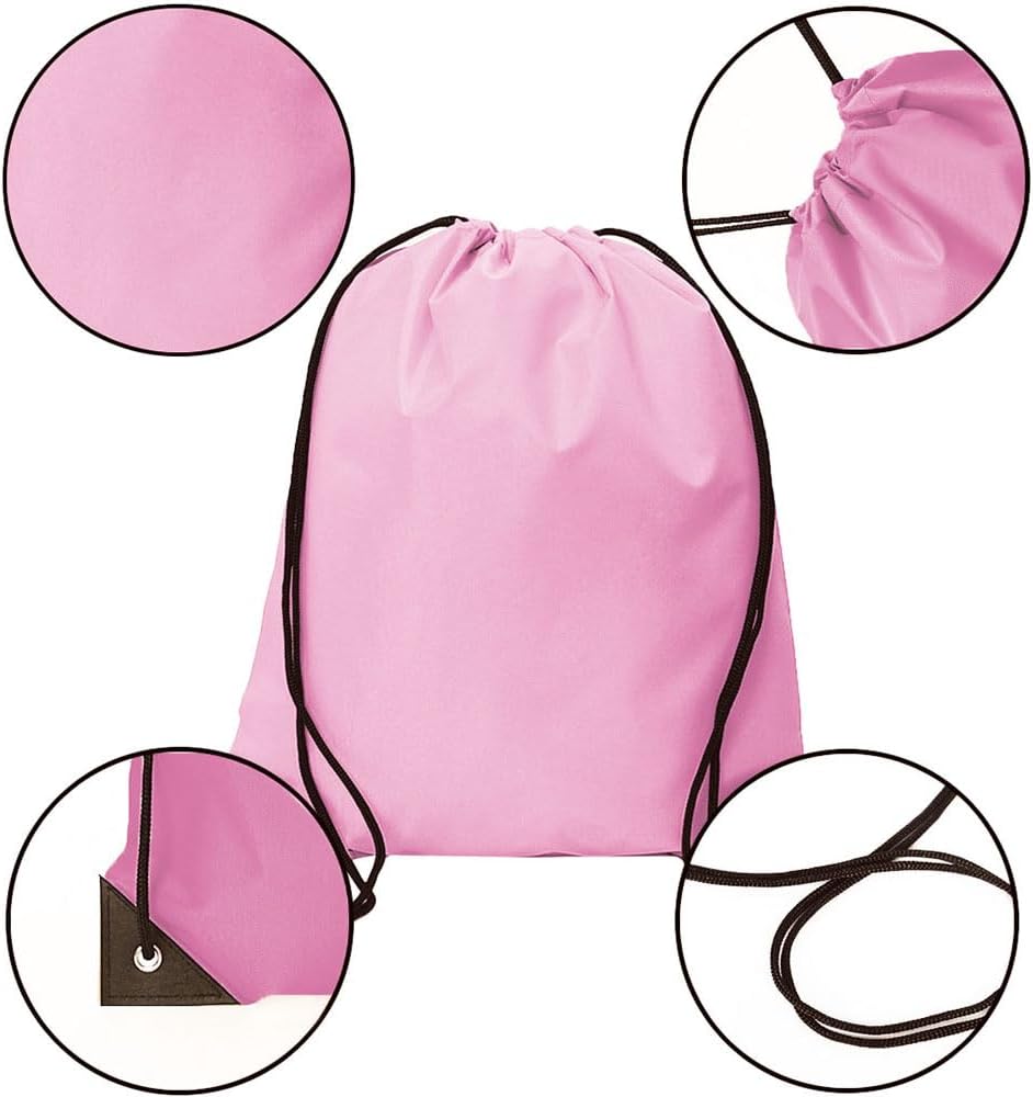 20 Pcs Drawstring Backpack Bulk Draw String Bags Cinch Polyester Bag for Gym Sport, Pink
