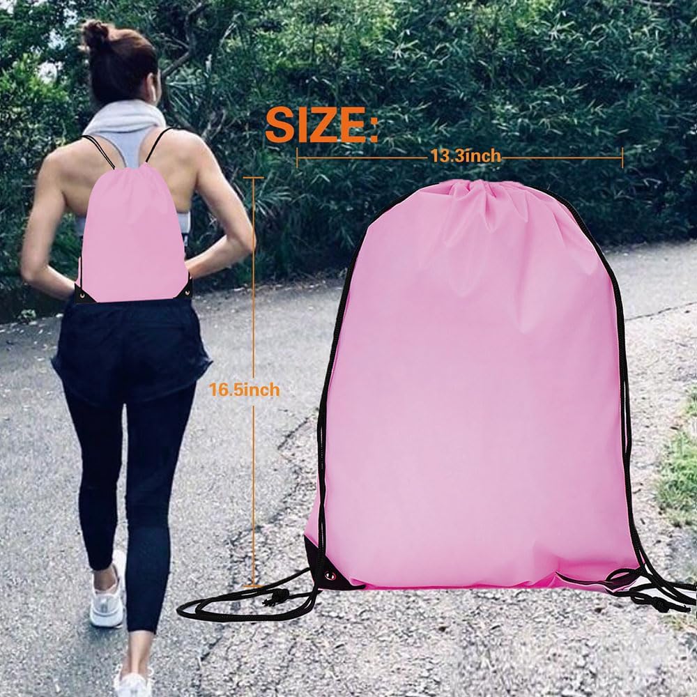 20 Pcs Drawstring Backpack Bulk Draw String Bags Cinch Polyester Bag for Gym Sport, Pink