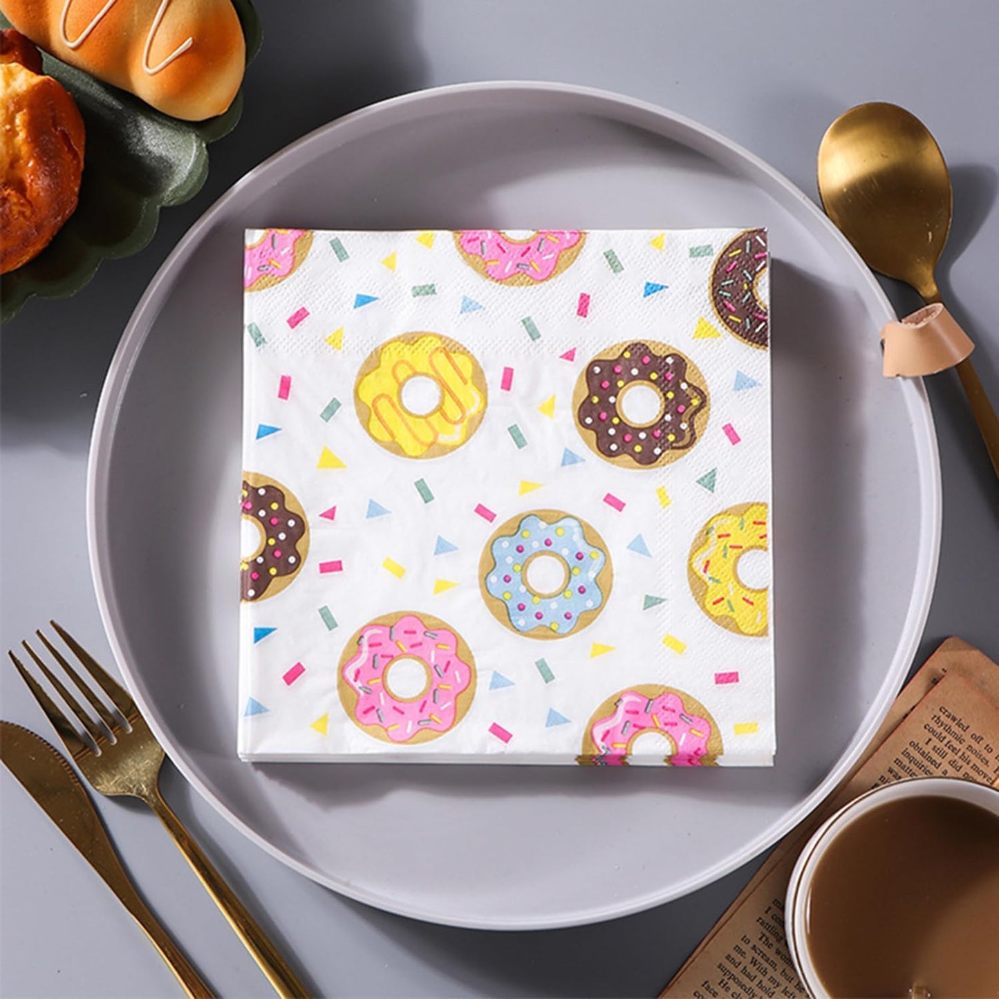 100 Pcs Donut Napkins 2 Ply Disposable Dinner Dessert Paper Napkins for Baby Shower Birthday Party Theme Table Decor Supplies