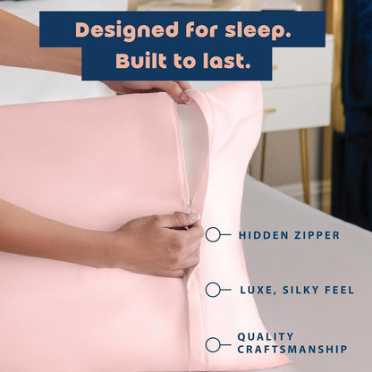 Satin Pillowcase with Zipper, Like Silk Pillow Cases - Pink