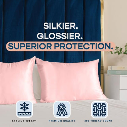 Satin Pillowcase with Zipper, Like Silk Pillow Cases - Pink