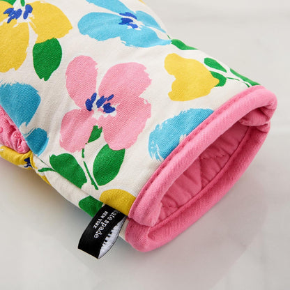 Painterly Bouquet Mini Oven Mitt 2-Pack Set, Heat Resistant, 100% Cotton with Printed Non-Slip Silicone Grip, Pink/Green/Blue, 5.5"X8"