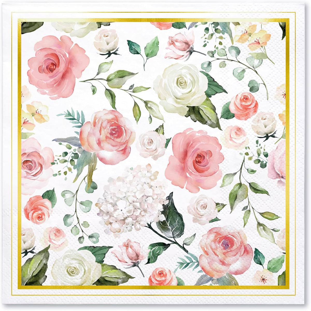 50Pcs Gold Foil Floral Napkins - 3 Ply Disposable Paper Luncheon Napkin for Wedding Birthday Bridal Tableware Party Supplies - 6.5 x 6.5 In
