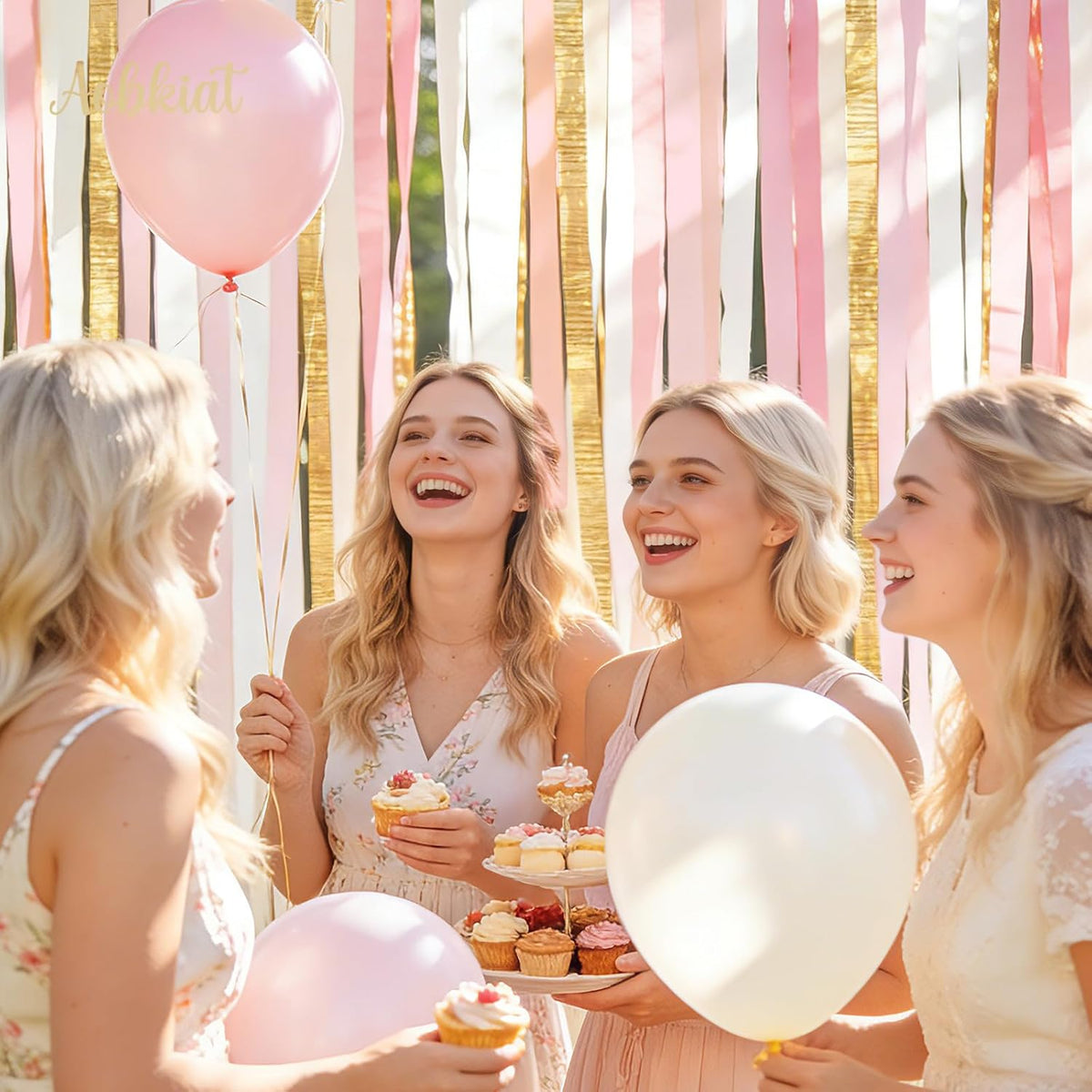 Wedding Streamers Party Decorations,8 Rolls Pink Gold Crepe Paper