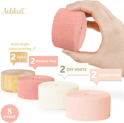 Wedding Streamers Party Decorations,8 Rolls Pink Gold Crepe Paper