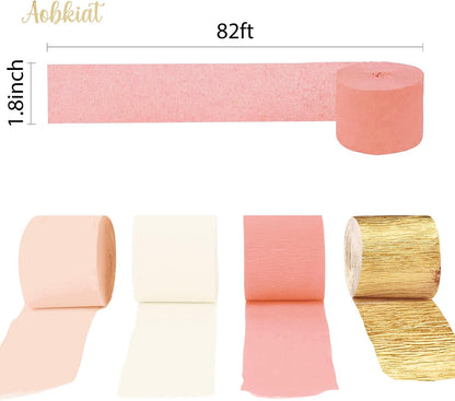 Wedding Streamers Party Decorations,8 Rolls Pink Gold Crepe Paper