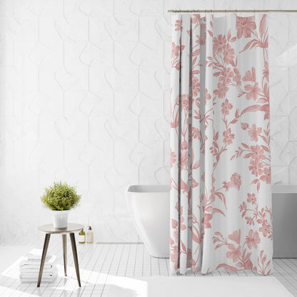 Floral Shower Curtain with 12 Hooks, Pink Flowers Shower Curtain for Spring Floral Bathroom Decor, Waterproof Fabric Pink Curtain for Bath Bedroom Dorm, 72 X 72 Inch