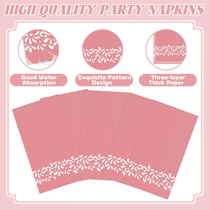 200PCS Pink Platos De Barro Party Napkins Talavera Barro Disposable Napkins Pink Mexican Fiesta Hand Towel Mexican Flower Party Decor for Talavera Baby Shower Wedding Birthday Supplies