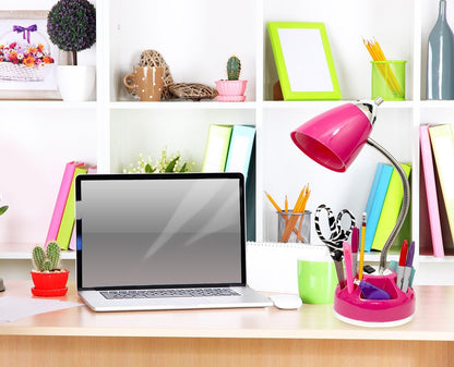 LD1015-PNK Flossy Organizer Desk Lamp with Charging Outlet and Lazy Susan Base, Pink