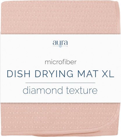 . Dish Drying Mat, 18" x 24", XL, Diamond Texture, Rose Pink