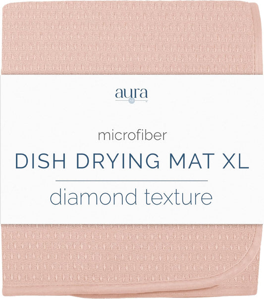 . Dish Drying Mat, 18" x 24", XL, Diamond Texture, Rose Pink