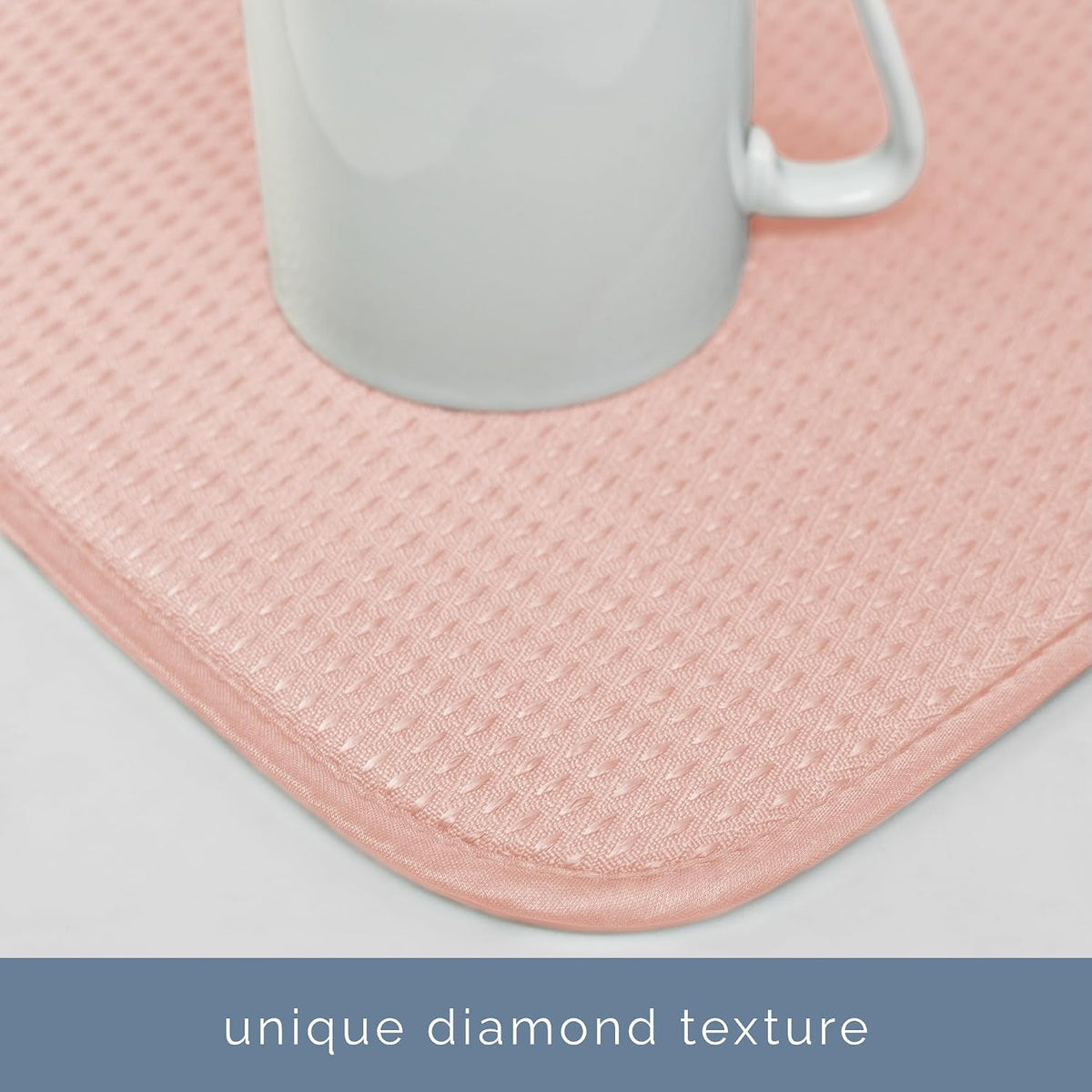 . Dish Drying Mat, 18" x 24", XL, Diamond Texture, Rose Pink