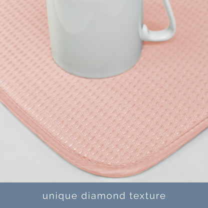 . Dish Drying Mat, 18" x 24", XL, Diamond Texture, Rose Pink