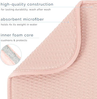 . Dish Drying Mat, 18" x 24", XL, Diamond Texture, Rose Pink
