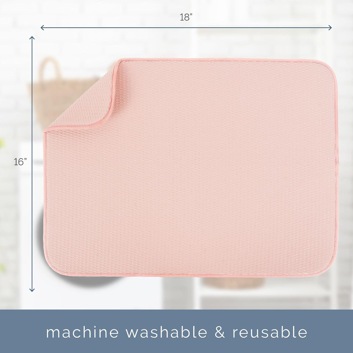 . Dish Drying Mat, 18" x 24", XL, Diamond Texture, Rose Pink