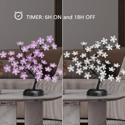 18-inch Crystal Flower LED Bonsai Tree, Pink Light, 36 LED Lights, Battery Powered or DC Adapter(Included), Built-in Timer