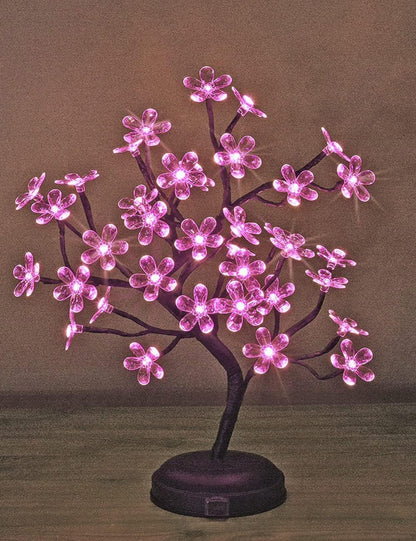 18-inch Crystal Flower LED Bonsai Tree, Pink Light, 36 LED Lights, Battery Powered or DC Adapter(Included), Built-in Timer