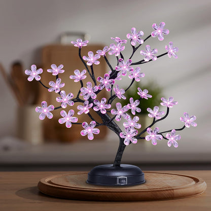 18-inch Crystal Flower LED Bonsai Tree, Pink Light, 36 LED Lights, Battery Powered or DC Adapter(Included), Built-in Timer