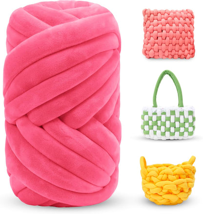 Thick Chunky Yarn for Arm Knitting, Jumbo Tube Knit Blanket Soft Velvet Yarn for Crocheting Handbags, Hand Knitting, Pet Bed, Rugs, Pillows, Crafts (Peach Red, 0.55lbs)