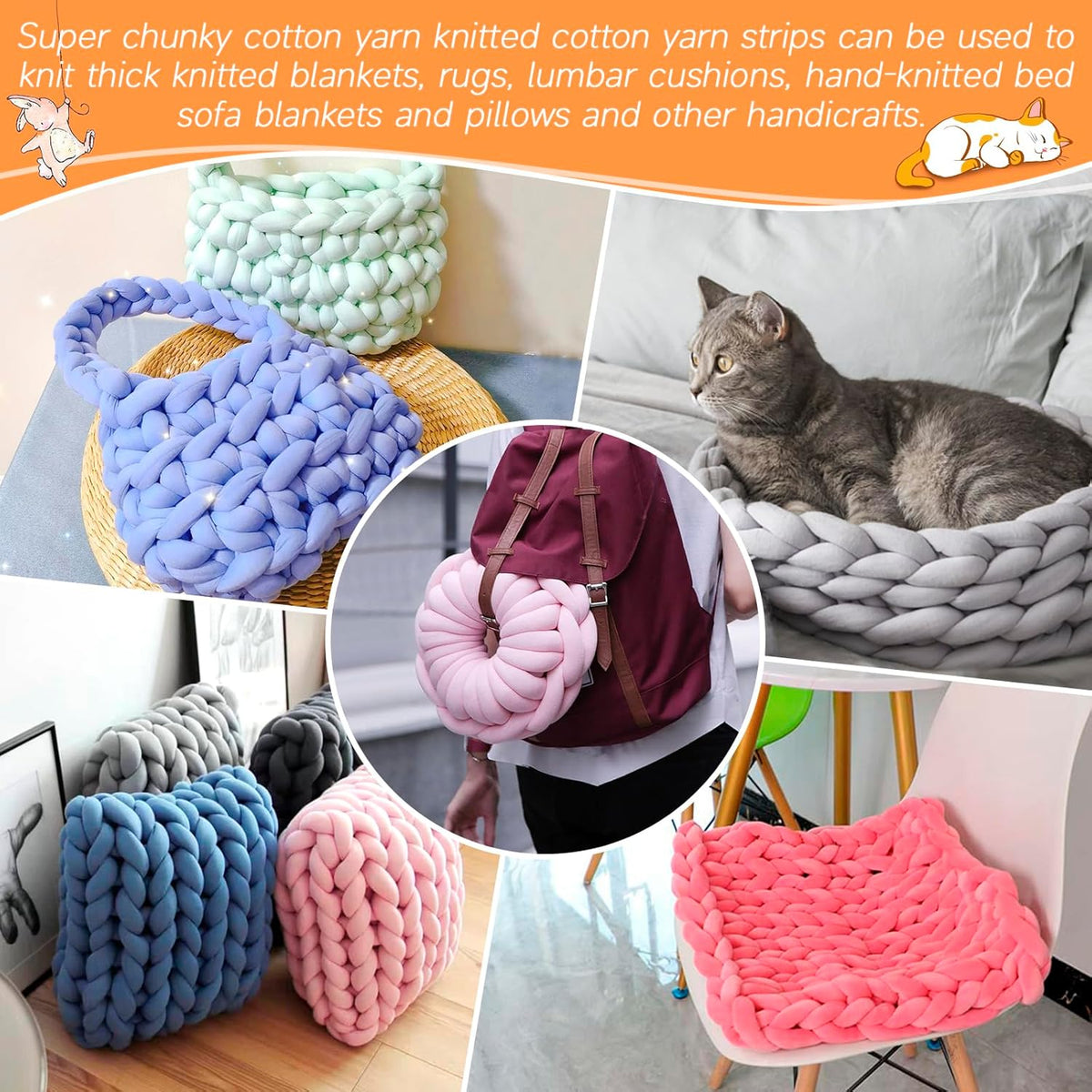 Thick Chunky Yarn for Arm Knitting, Jumbo Tube Knit Blanket Soft Velvet Yarn for Crocheting Handbags, Hand Knitting, Pet Bed, Rugs, Pillows, Crafts (Peach Red, 0.55lbs)