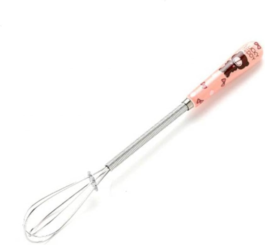 Stainless Steel Egg Whisk Mixer with Cartoon Ceramic Handle for Kitchen Tool, Smooth and Durable, for Beating Eggs and Oil, for Restaurant and Home Use (Pink)