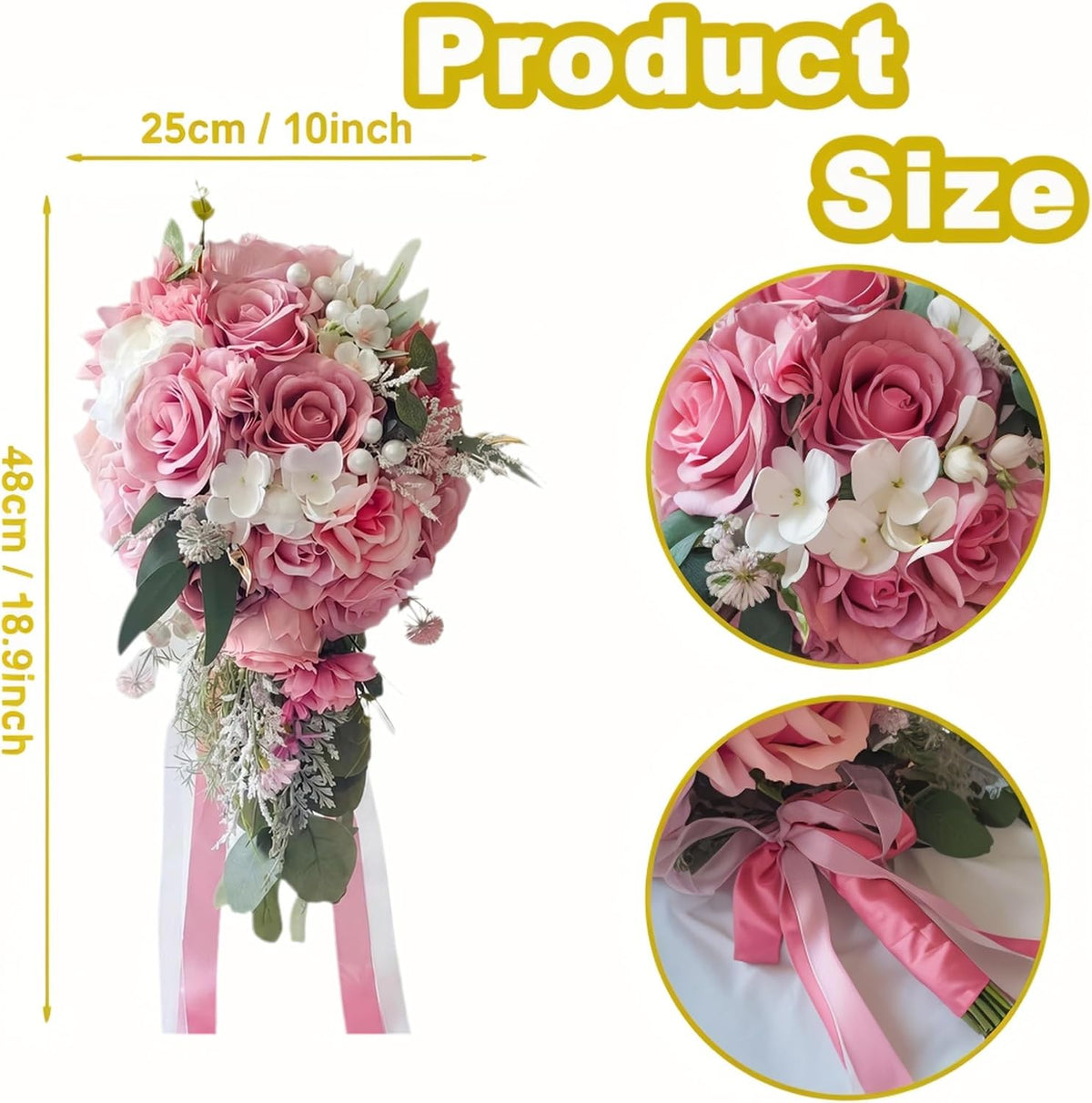 Dusty Pink Artificial Cascading Bridal Bouquet, Wedding Bouquets for Bride