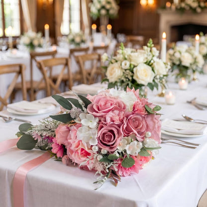 Dusty Pink Artificial Cascading Bridal Bouquet, Wedding Bouquets for Bride