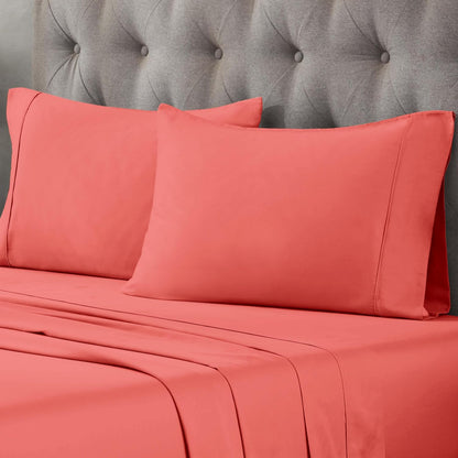 Egyptian Cotton 300 Thread Count Pillowcases, Pillow Cases, Modern, Solid Classic Pillow Case Cover, Ultra-Soft Comfort Basics, Bedding Essentials, Bed Accents, Set of 2, Standard, Coral