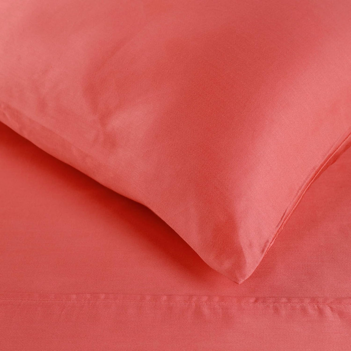 Egyptian Cotton 300 Thread Count Pillowcases, Pillow Cases, Modern, Solid Classic Pillow Case Cover, Ultra-Soft Comfort Basics, Bedding Essentials, Bed Accents, Set of 2, Standard, Coral