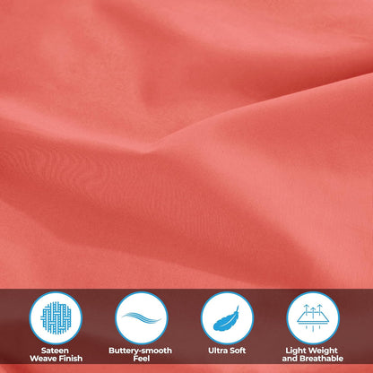Egyptian Cotton 300 Thread Count Pillowcases, Pillow Cases, Modern, Solid Classic Pillow Case Cover, Ultra-Soft Comfort Basics, Bedding Essentials, Bed Accents, Set of 2, Standard, Coral