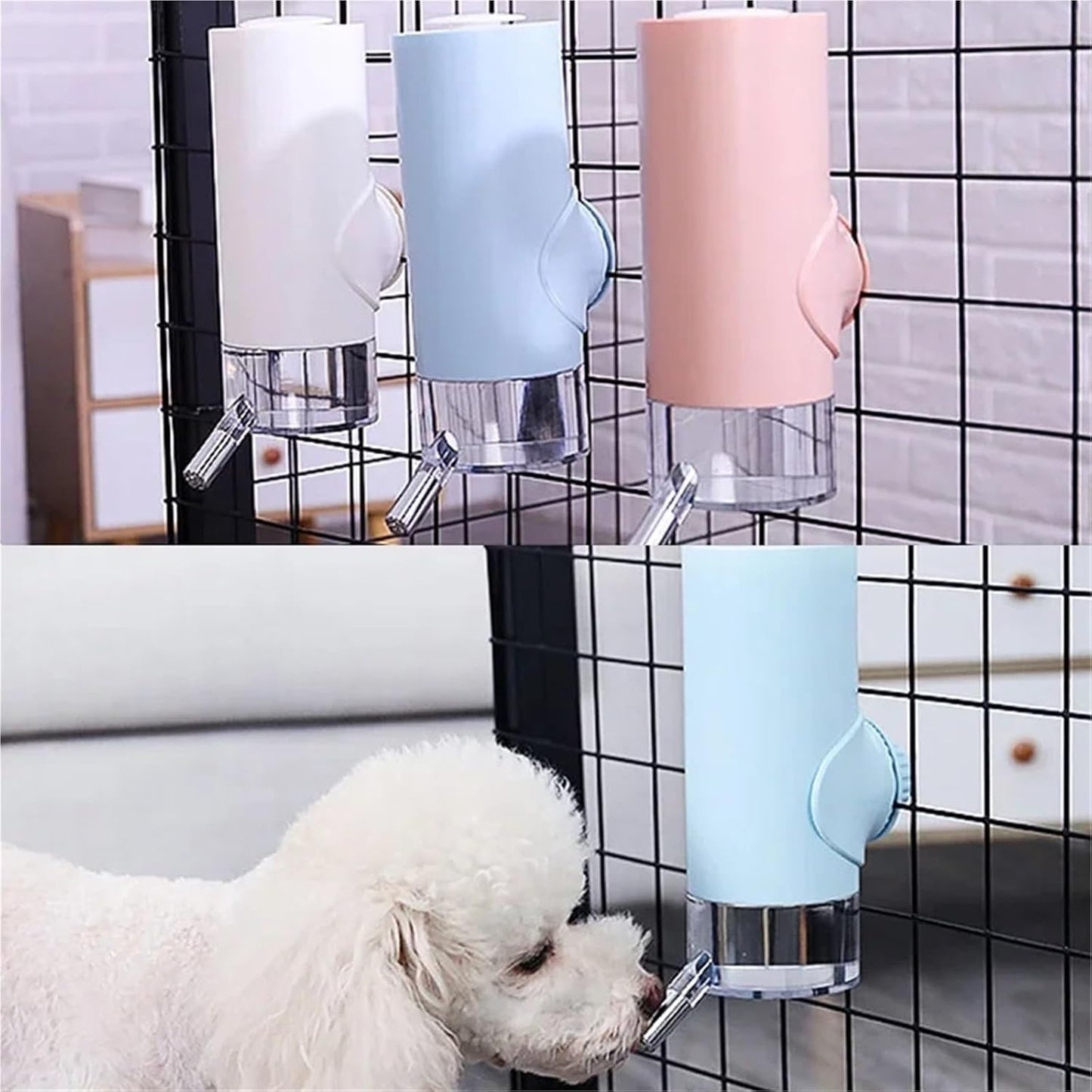 Dog Cat Automatic Dispenser Hanging Pet Drinker Fountain Head Ball Mouth Feeder Small Pets Drinking Bottle Dispenser(Pink)
