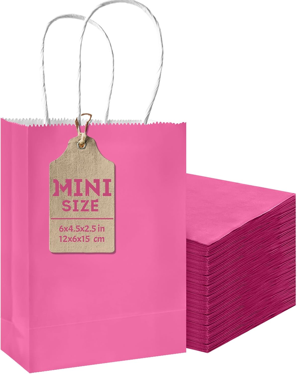 24PCS Mini Gift Bag with Handles Bulk 4.5"x2.5"x6" Gift Bags Pink Bags Multiple Uses