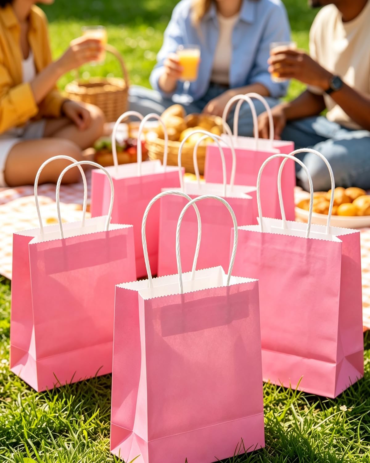 24PCS Mini Gift Bag with Handles Bulk 4.5"x2.5"x6" Gift Bags Pink Bags Multiple Uses